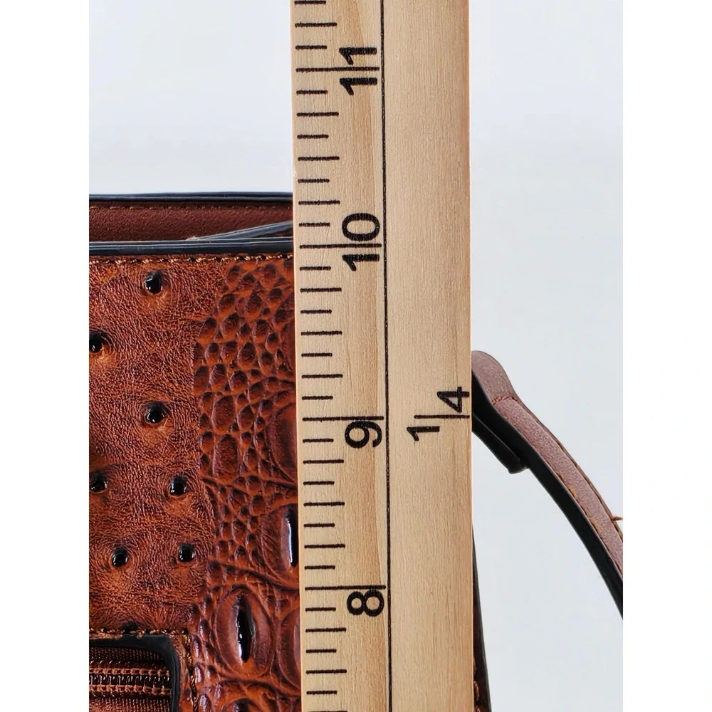 Brown‎ Croc Ostrich Embossed Satchel Handbag Crossbody Gold Chain Link Strap